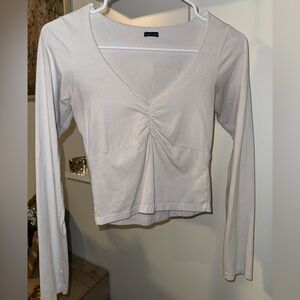 Brandy Melville Ruched V-Neck Long Sleeve